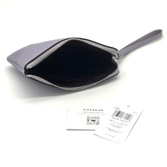 Coach Pebbled Leather Corner Zip Wristlet In Silver Mist - Picture 4 of 5